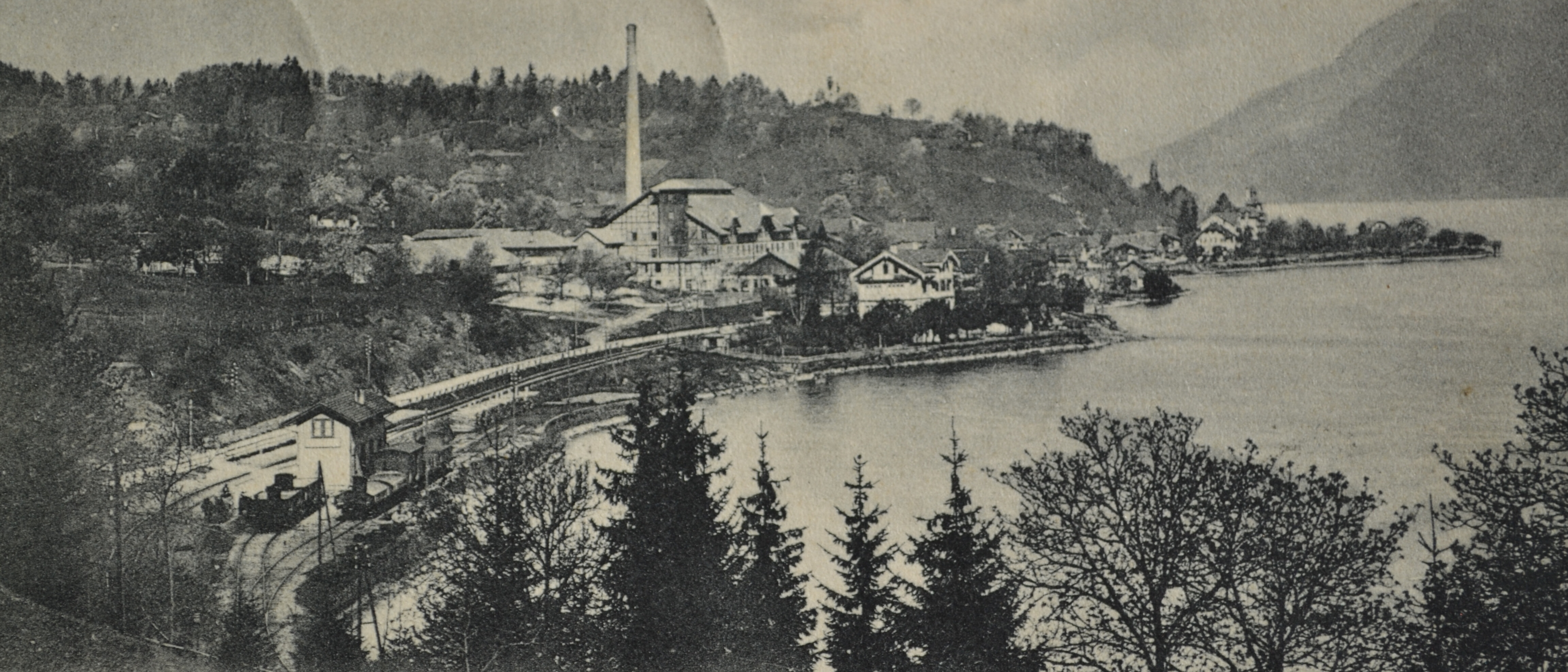 Historische Ansicht von Därligen am Thunersee mit der Ziegelei